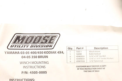 Moose Utility 4505-0005 Winch Mount Kit NOS