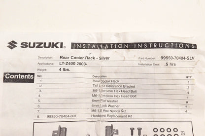 New OEM Suzuki 99950-70404-SLV Rear Cooler Rack Kit NOS