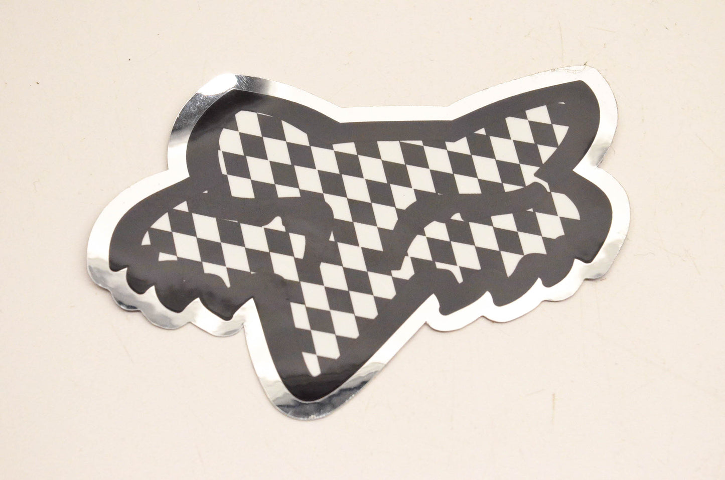 Fox Racing Black/White Checkered W/ Silver Fox Logo Decal Approx. size 4"x3" NOS