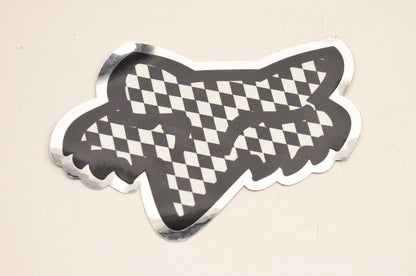 Fox Racing Black/White Checkered W/ Silver Fox Logo Decal Approx. size 4"x3" NOS