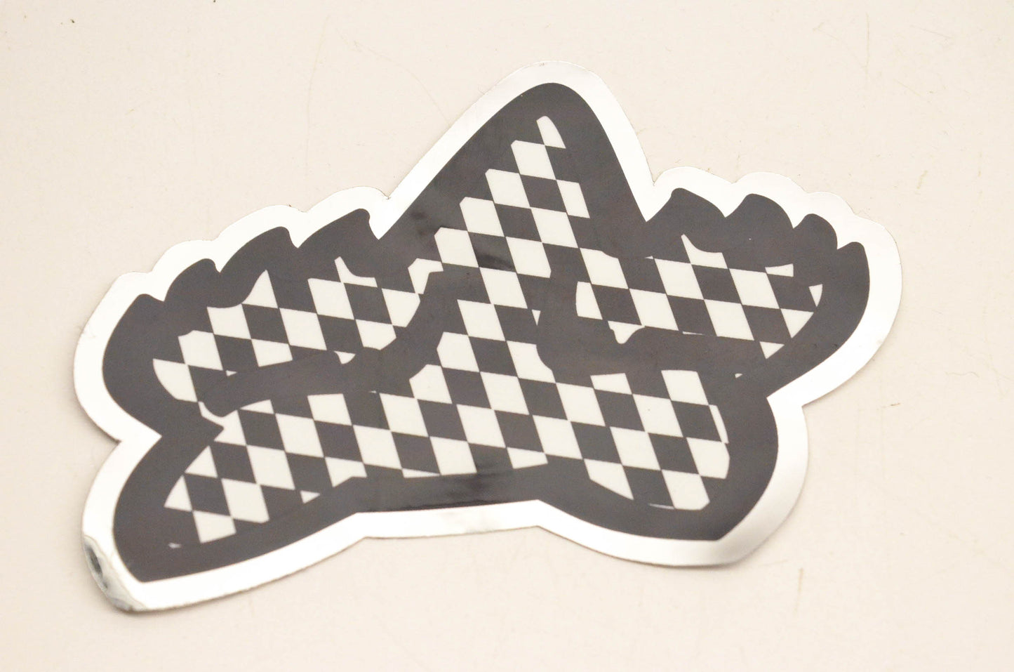 Fox Racing Black/White Checkered W/ Silver Fox Logo Decal Approx. size 4"x3" NOS
