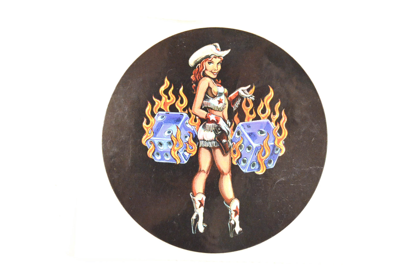 Aftermarket Cowgirl Dice Circle Decal 4". NOS