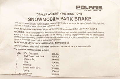 New OEM Polaris 5240809 Snowmobile Park Brake Kit NOS