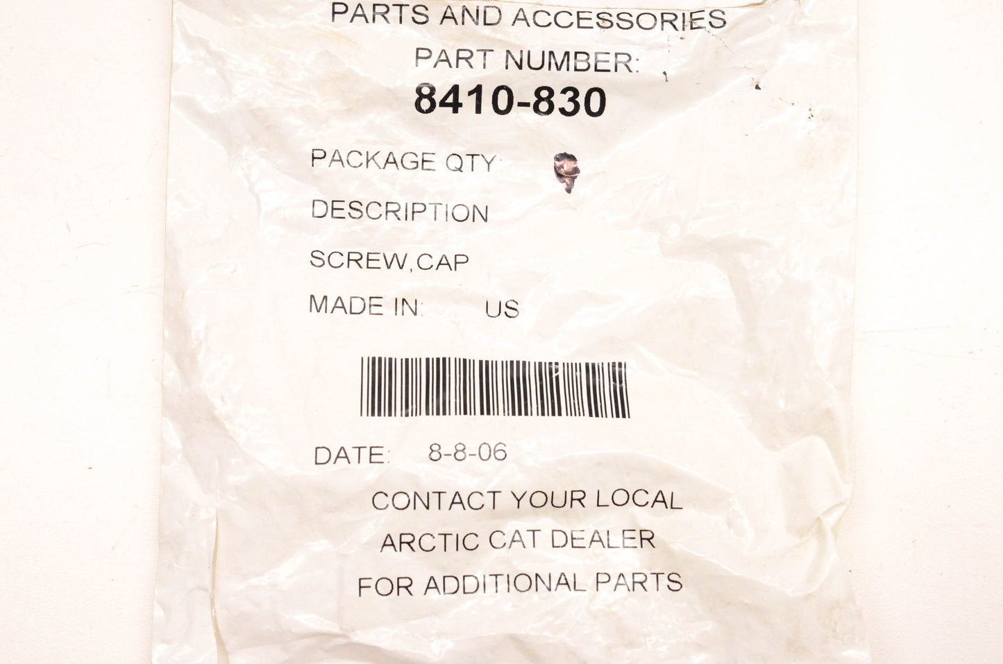 New OEM Arctic Cat 8410-830 Black Cap Screws Qty 2 NOS