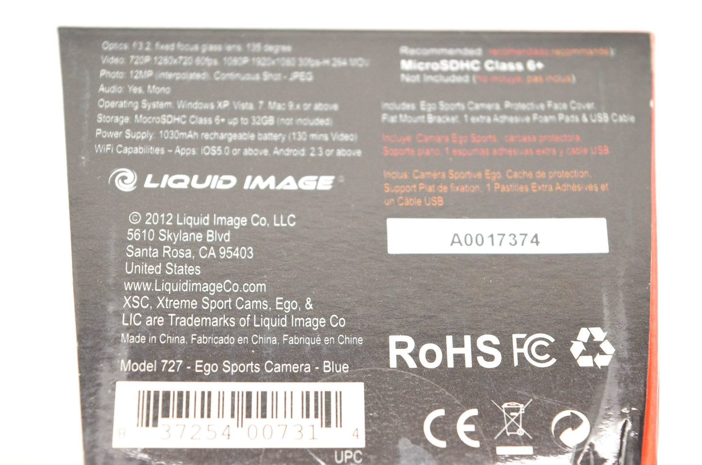 Liquid Image A0017374, 727 EGO Blue Xtreme Sport Cam NOS
