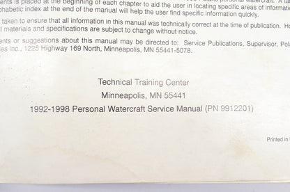 OEM Polaris 9912201 1992-98 Personal Watercraft Service Manual