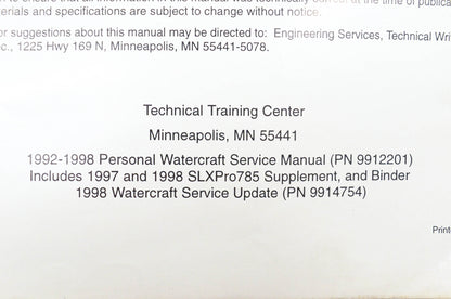 OEM Polaris 9912201 1992-98 Personal Watercraft Service Manual