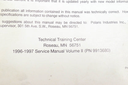 OEM Polaris 9913680 1996-97 ATV And Utility Hauler Service Manual Volume 2
