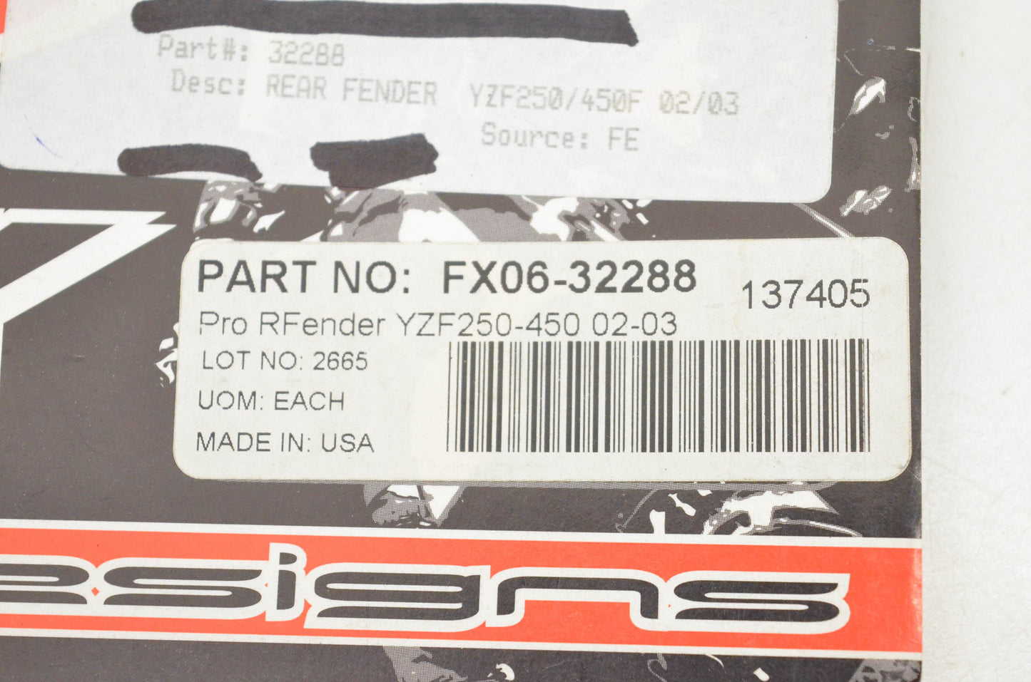 Factory Effex FX06-32288, 0006-32288 Rear Fender Blue Graphic NOS