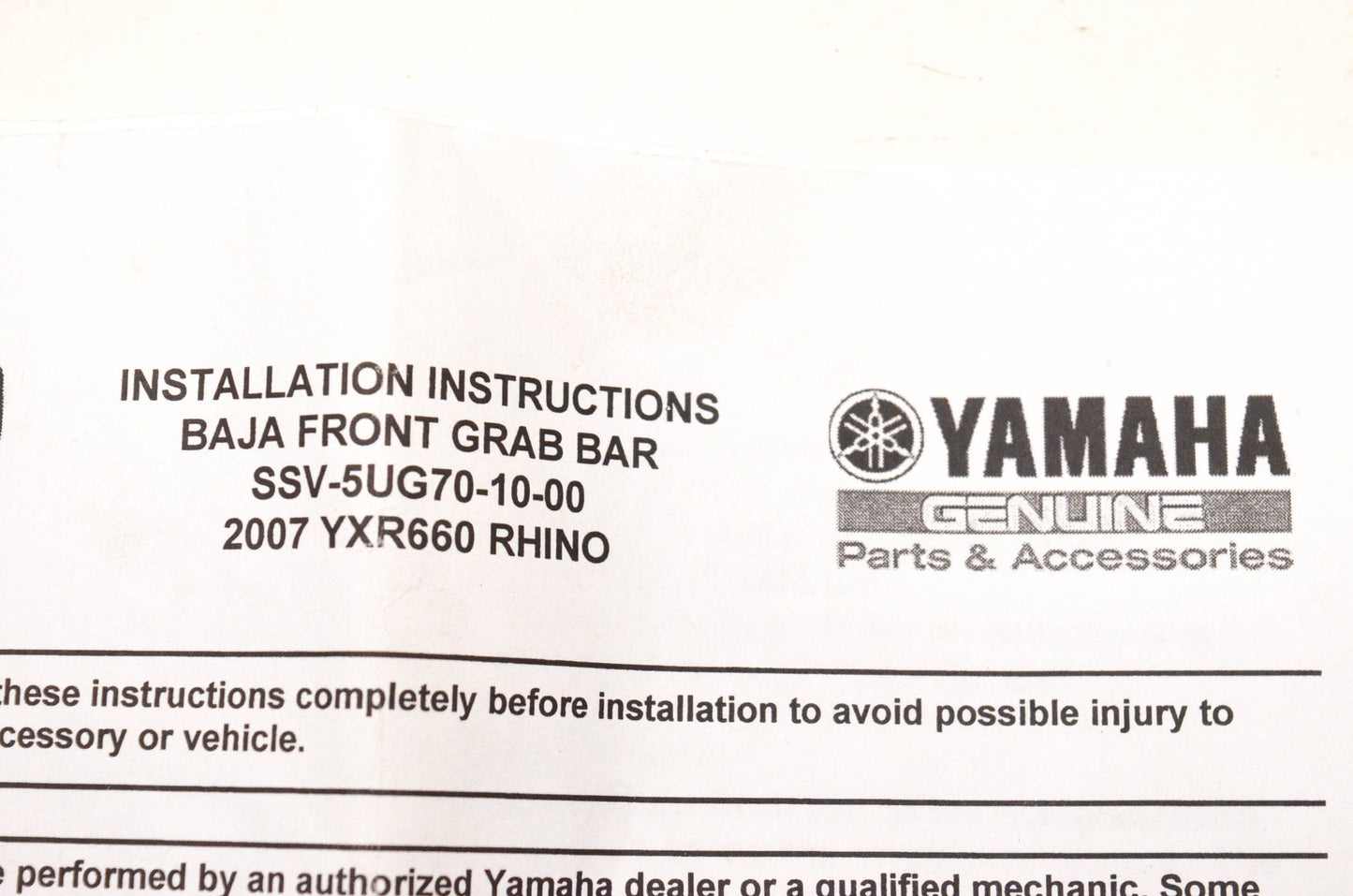 New OEM Yamaha SSV-5UG70-10-00, SSV-5UG70-10 Black Baja Front Grab Bar NOS