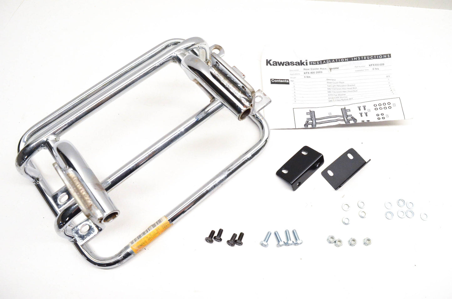 New OEM Kawasaki KFX400-009 Chrome Rear Cooler Rack Kit NOS
