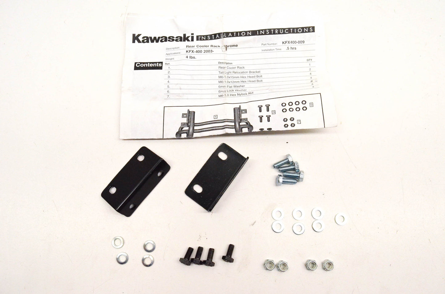 New OEM Kawasaki KFX400-009 Chrome Rear Cooler Rack Kit NOS