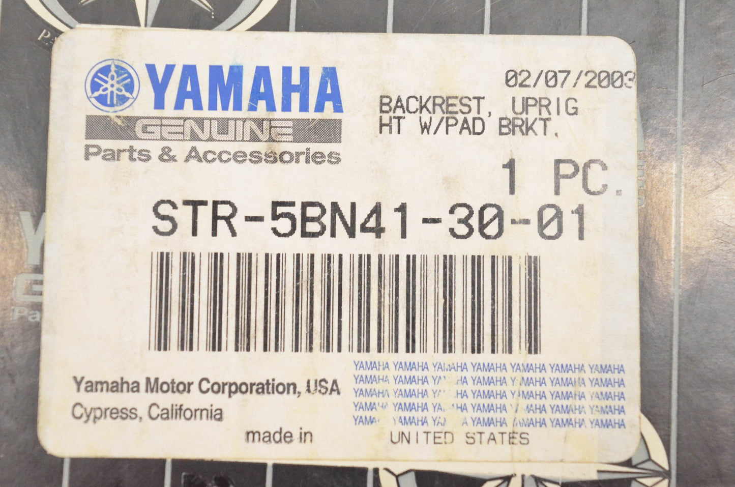 New OEM Yamaha STR-5BN41-30-01 Upright Backrest With Pad Bracket Kit NOS