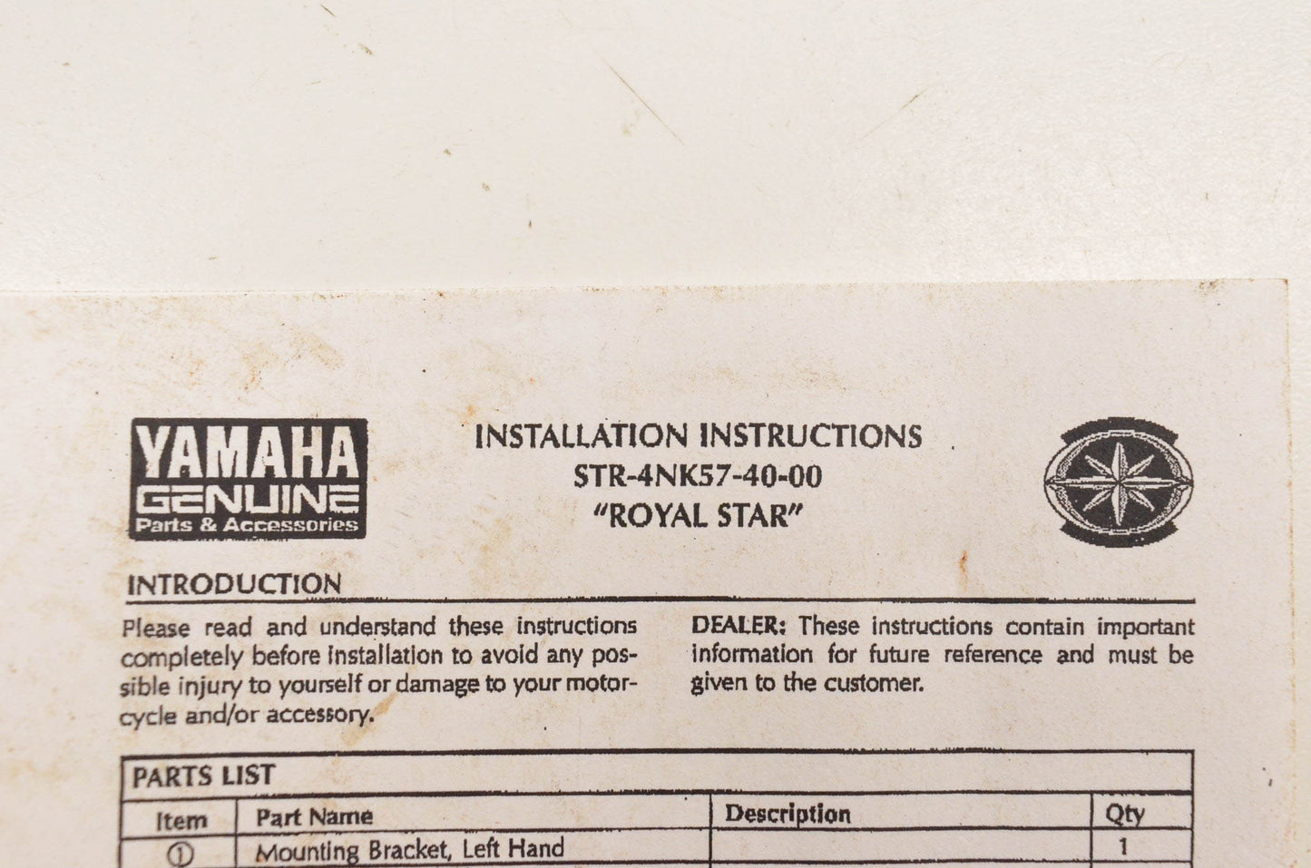 New OEM Yamaha STR-4NK57-40-00 Floorboard Mount Kit NOS