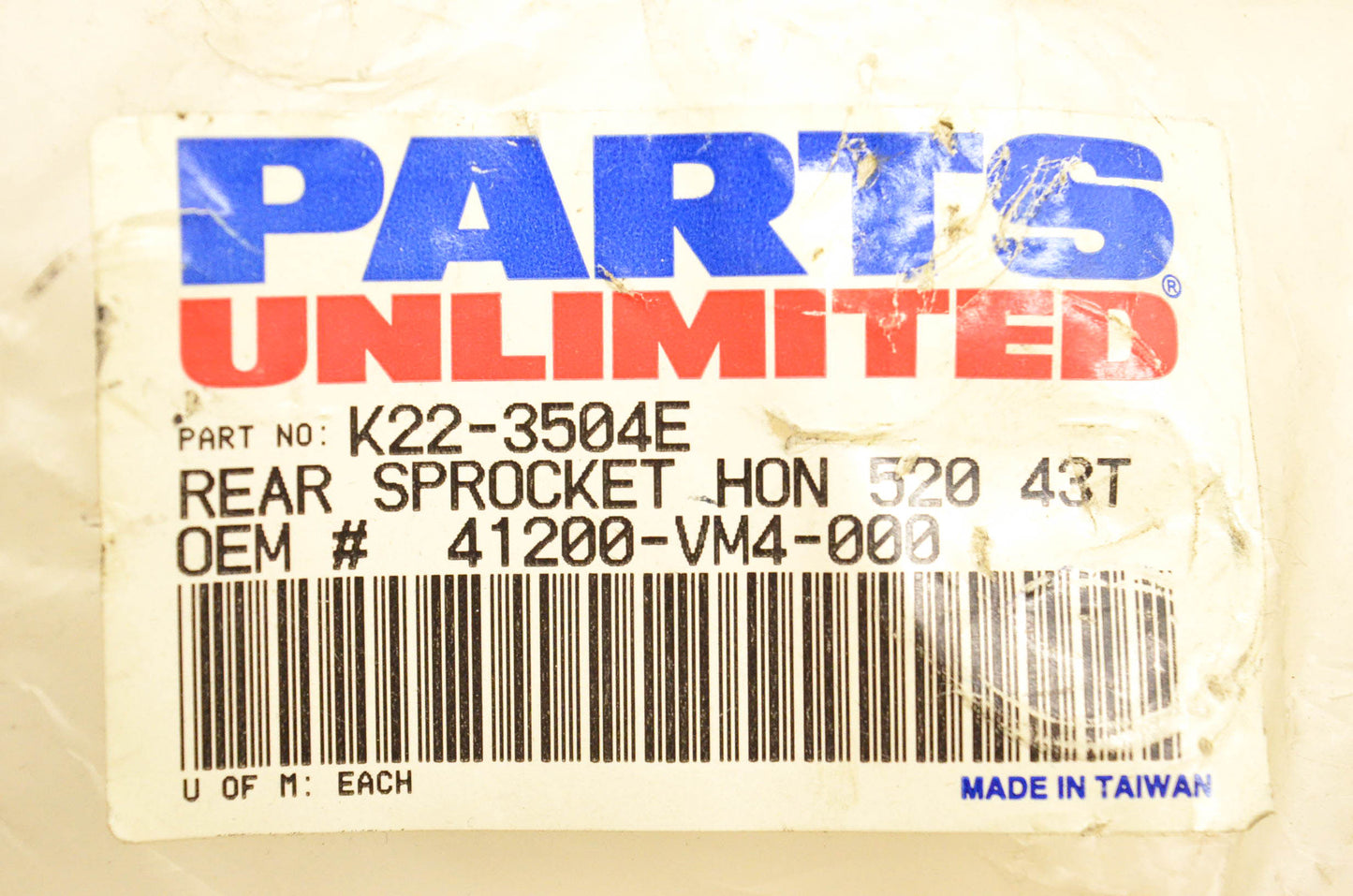 Parts Unlimited K22-3504E, 41200-VM4-000 Rear 43T Sprocket NOS