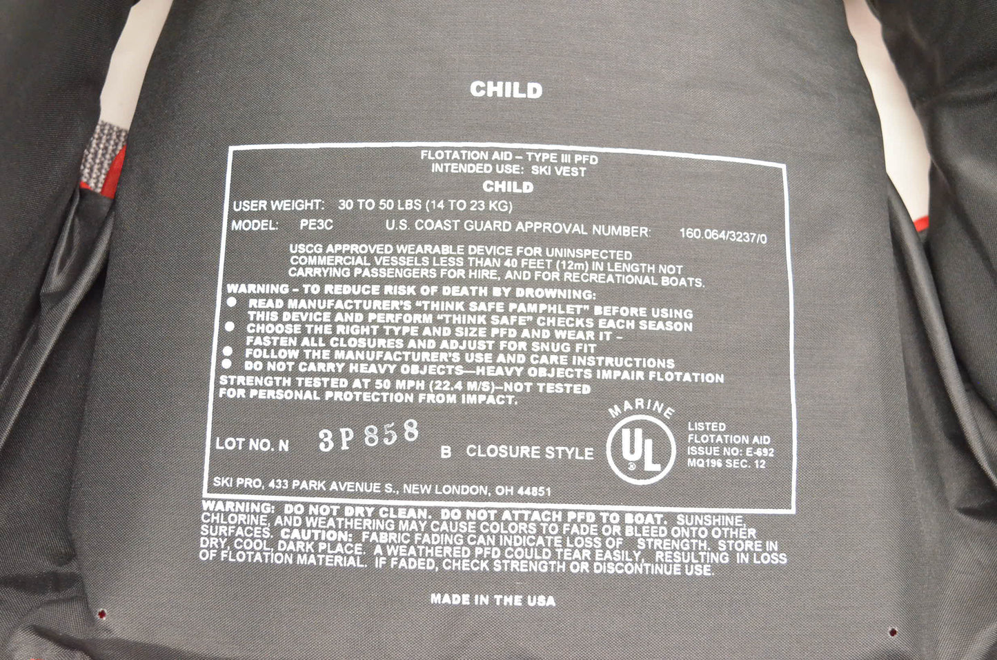 Slippery PE3C, 7243-01-90 Child Life Vest NOS