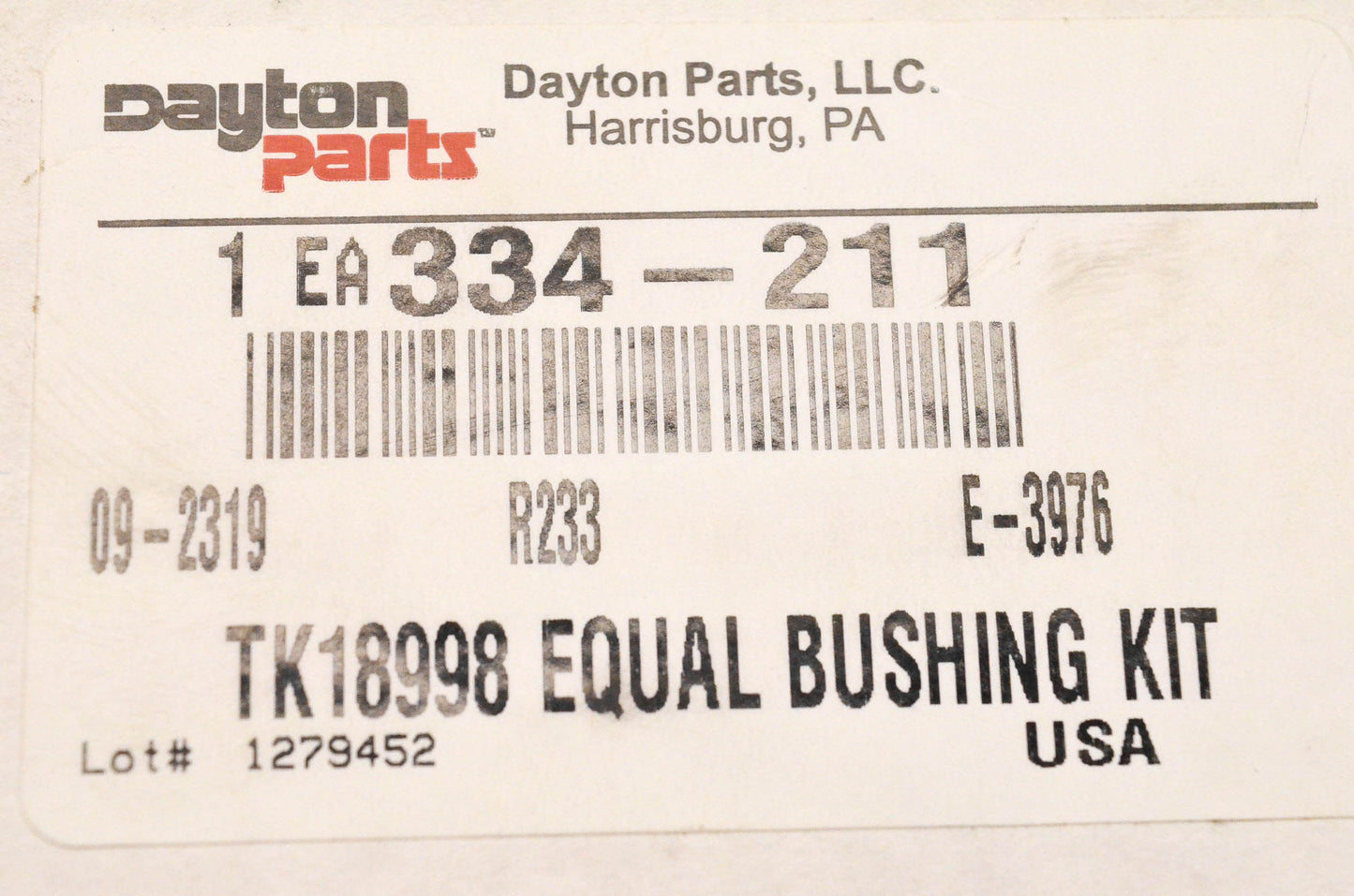 Dayton Parts 334-211 TK18998 Equal Bushing Kit NOS