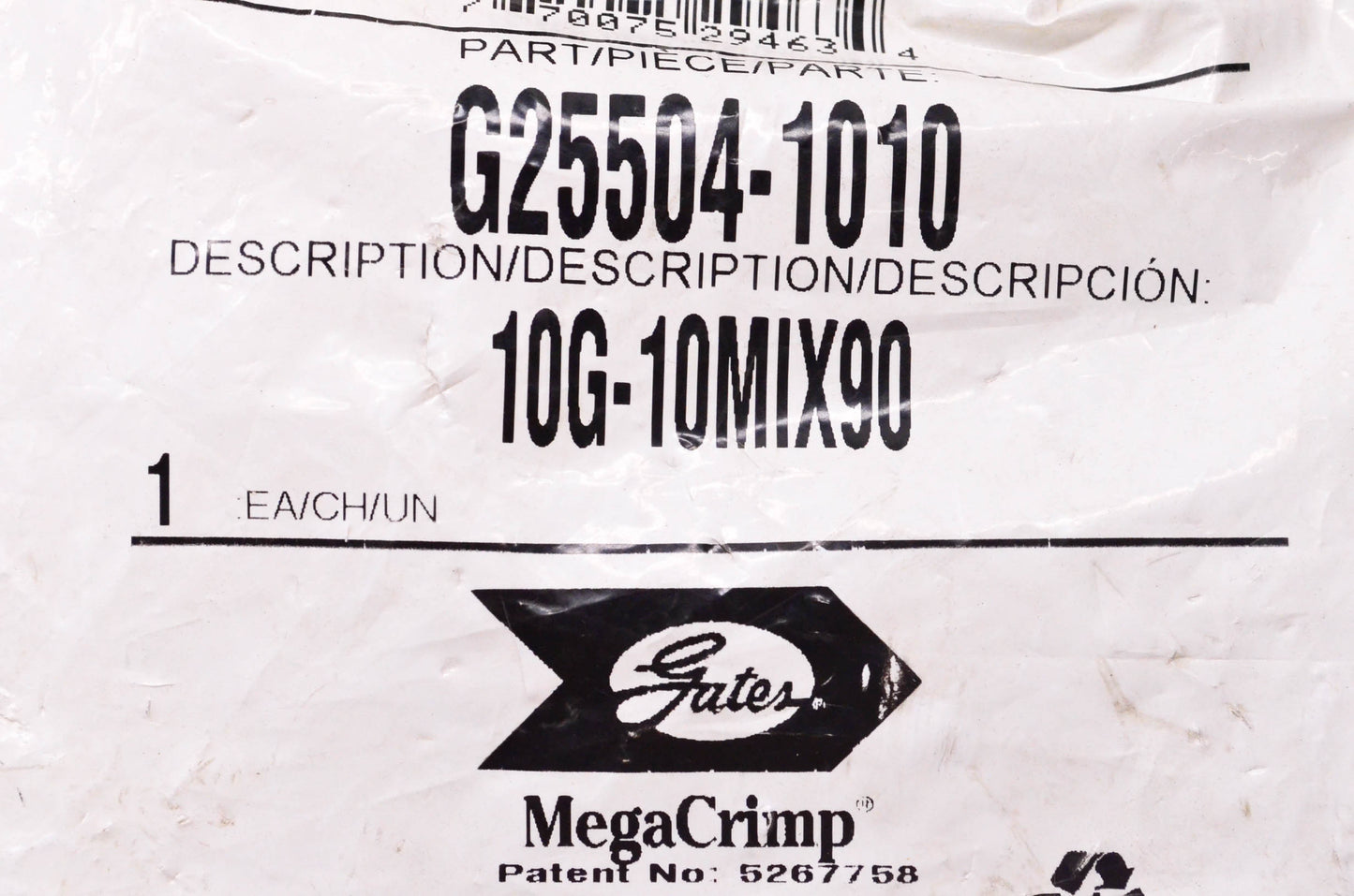 Gates G25504-1010, 10G-10MIX90 Mega Crimp 5/8" Hydraulic Coupling NOS