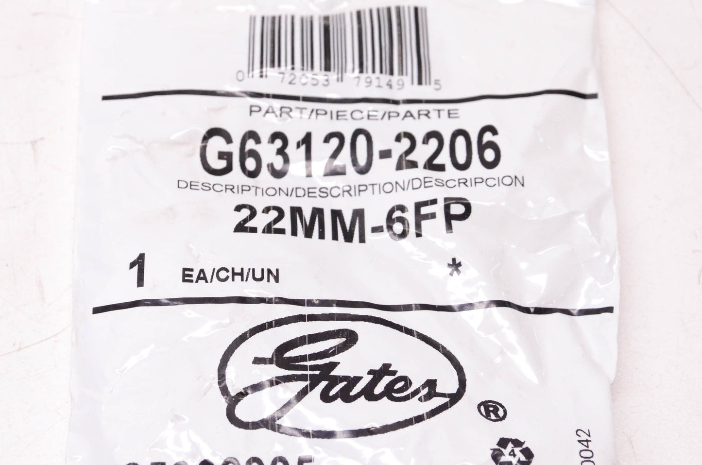 Gates G63120-2206, 22MM-6FP Hose Adapter NOS