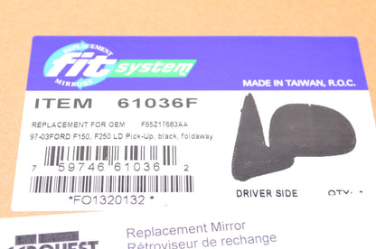 Fit System 61036F, F65Z17683AA, 10162 97-03 Ford F150 F250 Pick-Up Driver Side Foldaway Mirror NOS
