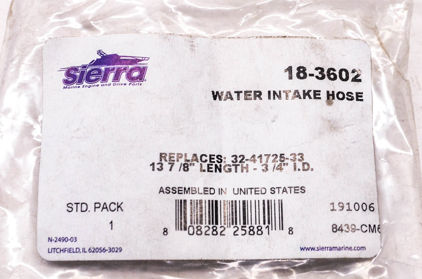 Sierra 18-3602 Water Intake Hose NOS