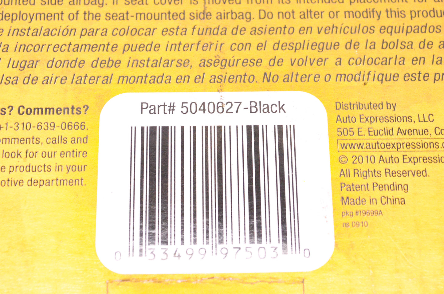 Auto Expressions 5040627 Black "Fairfield" Seat Cover Kit NOS