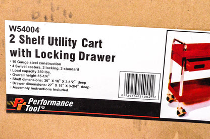Performance Tool W54004 2 Shelf Utility Car W/ Locking Drawer NOS