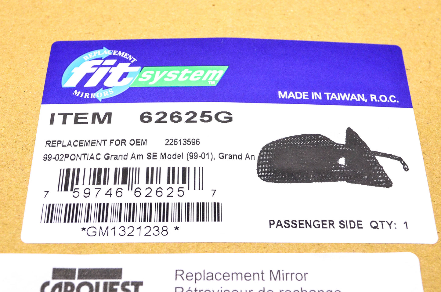 Fit System 99-02 Pontiac Grand Am SE Passenger's Side View Mirror NOS