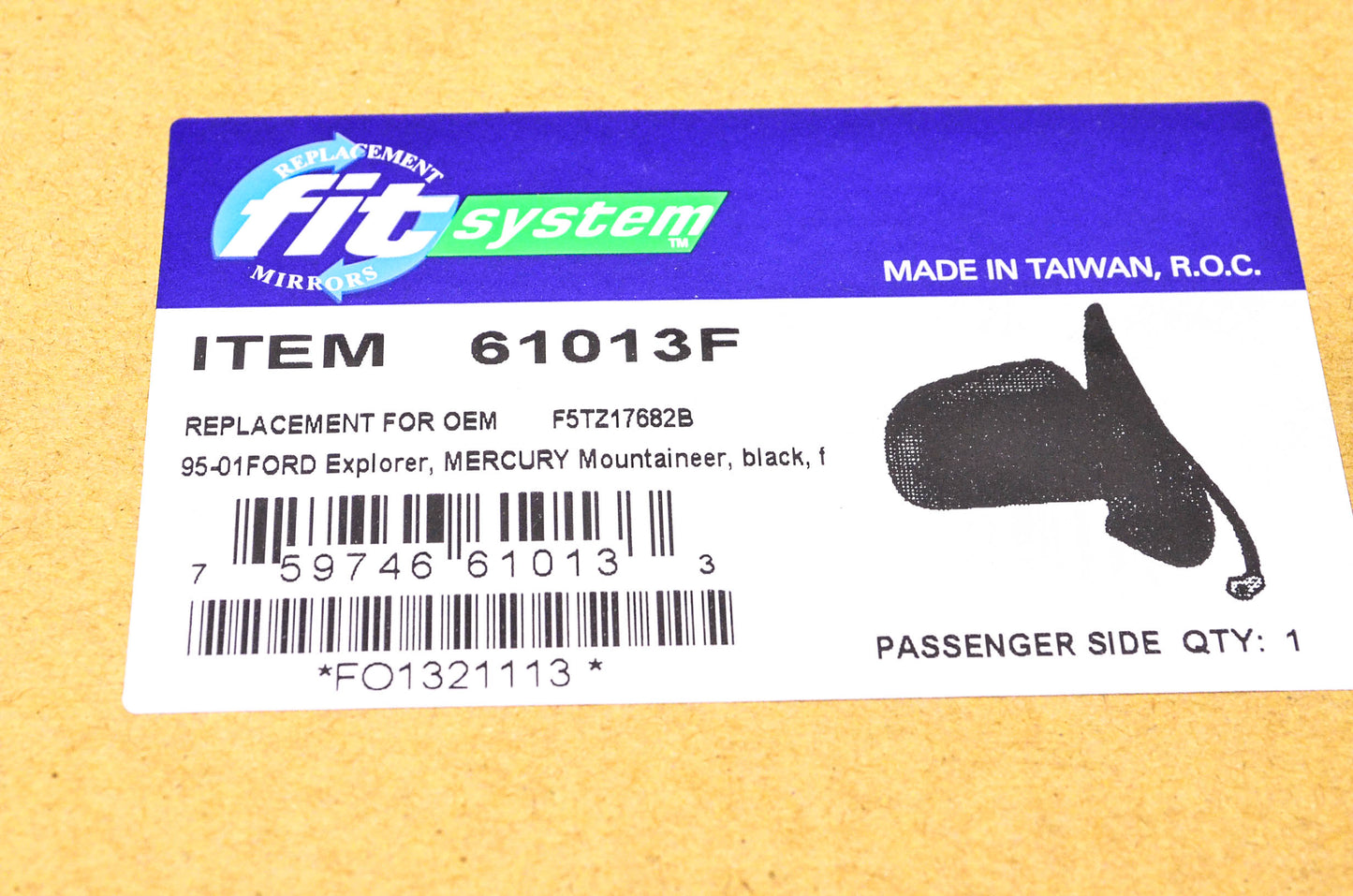 Fit System 95-01 Ford Explorer Passenger's Side View Mirror NOS