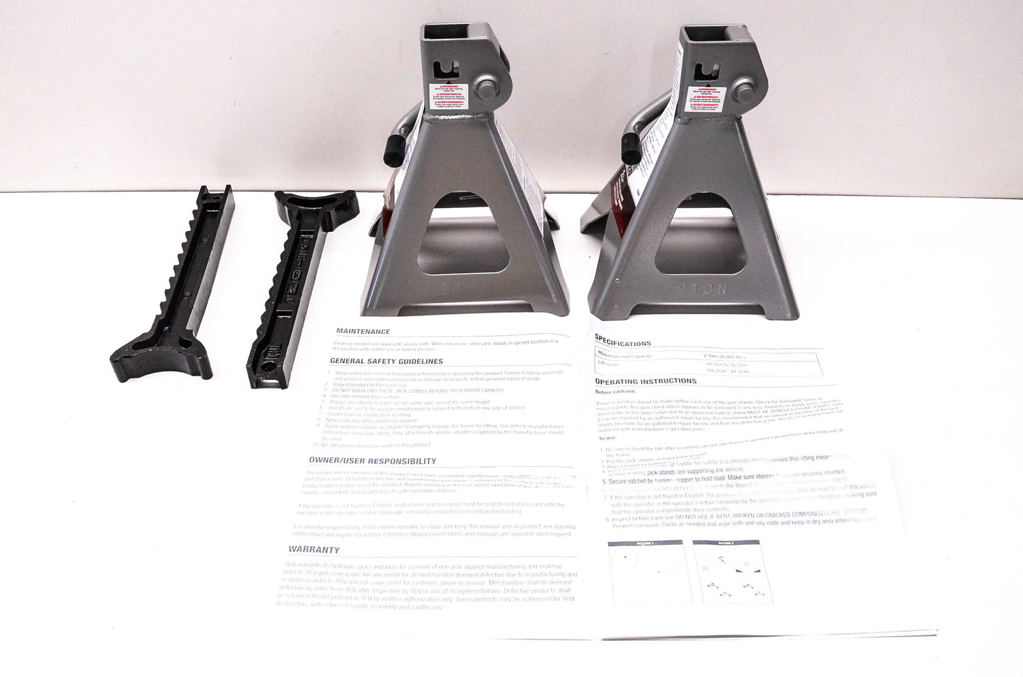 TEQ Correct TQ942 2 Ton Ratcheting Jack Stand Kit NOS