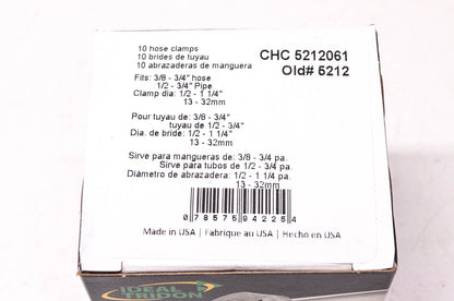 Ideal Tridon CHC 5212061, 5212 3/8"-3/4" Hose Clamps Qty 10 NOS
