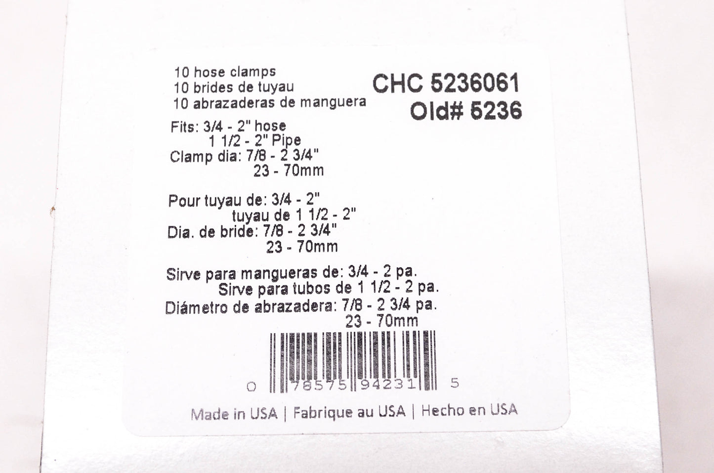 Ideal Tridon CHC 5236061, 5236 3/4" - 2" Hose Clamps Qty 10 NOS
