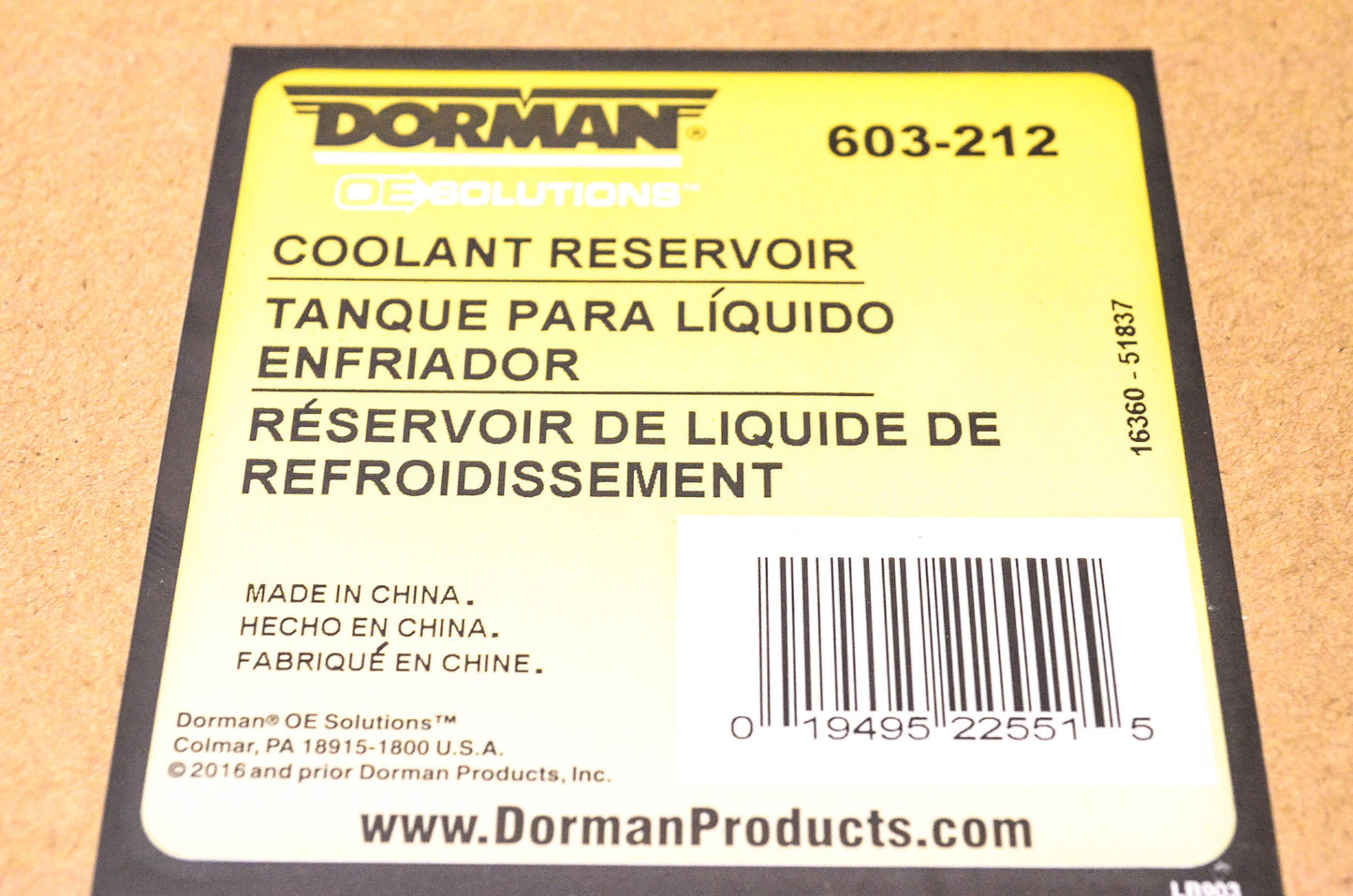 Dorman 603-212 Coolant Reservoir NOS