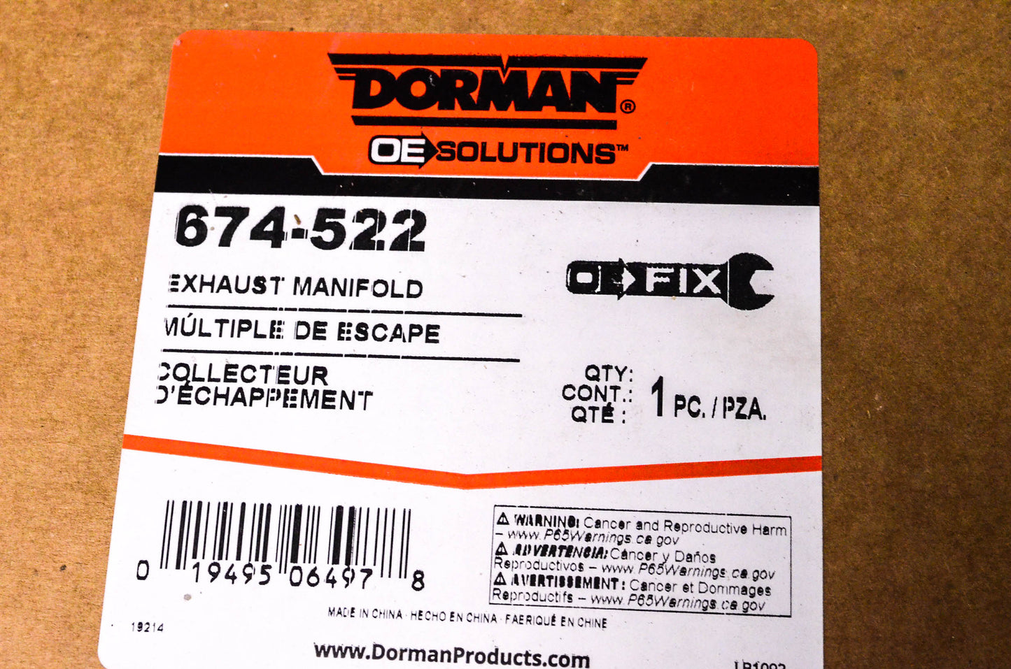 Dorman 674-522 Exhaust Manifold NOS