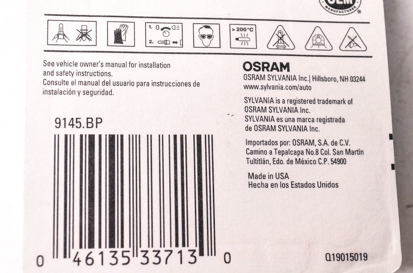Sylvania 9145.BP Sylvania Basic Headlight NOS