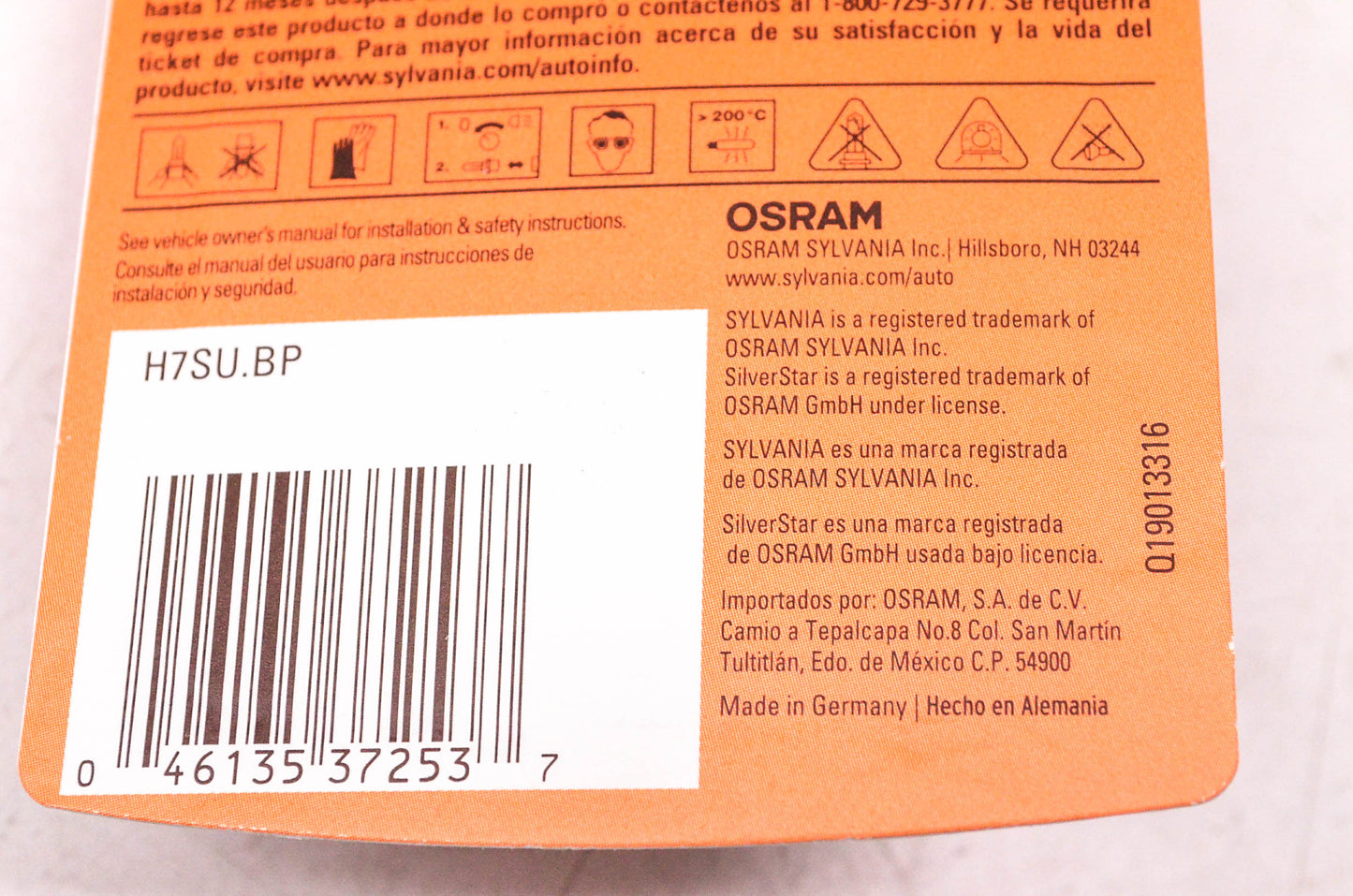 Sylvania H7SU.BP Sylvania Silverstar Ultra Headlight NOS