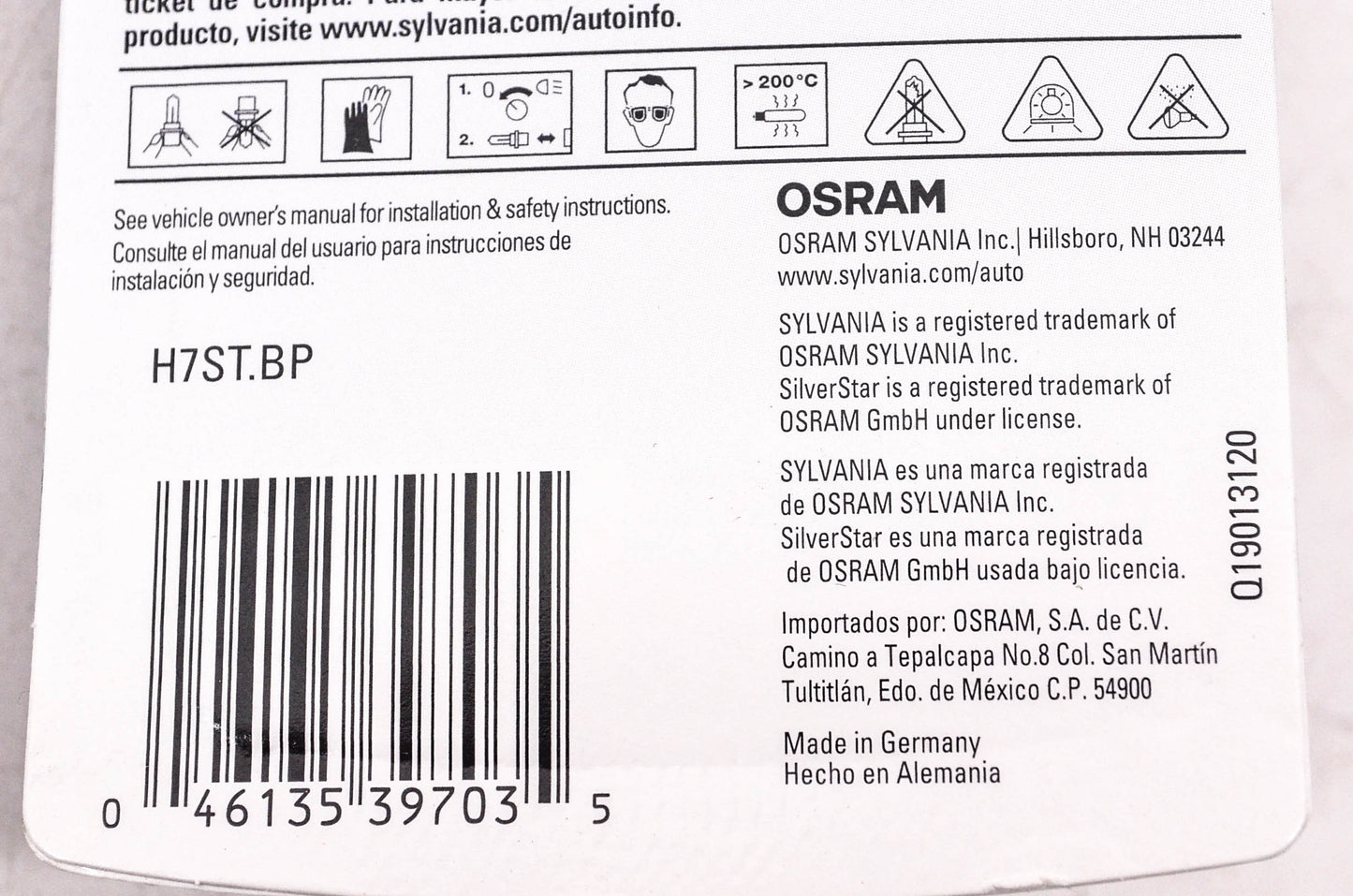 Sylvania H7ST.BP Sylvania Silverstar Headlight NOS