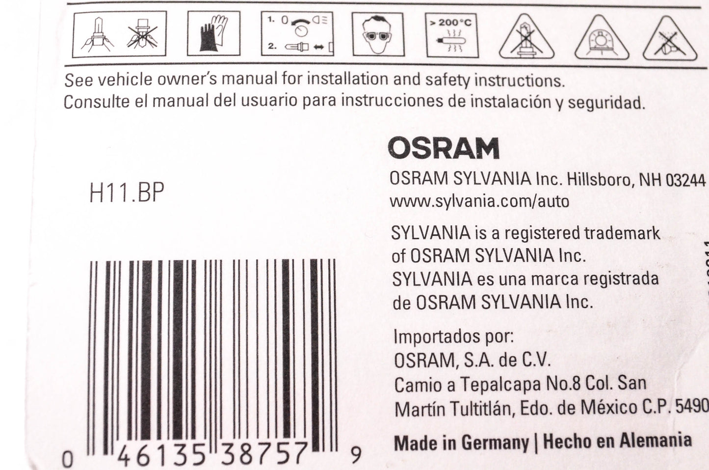 Sylvania H11.BP Sylvania Basic Headlight NOS