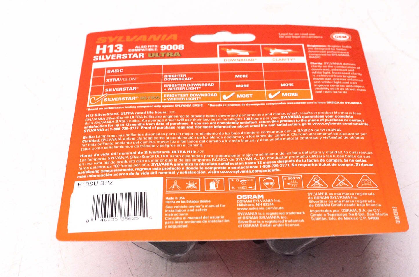 Sylvania H13SU.BP2 Sylvania Silverstar Ultra Headlight Qty 2 NOS