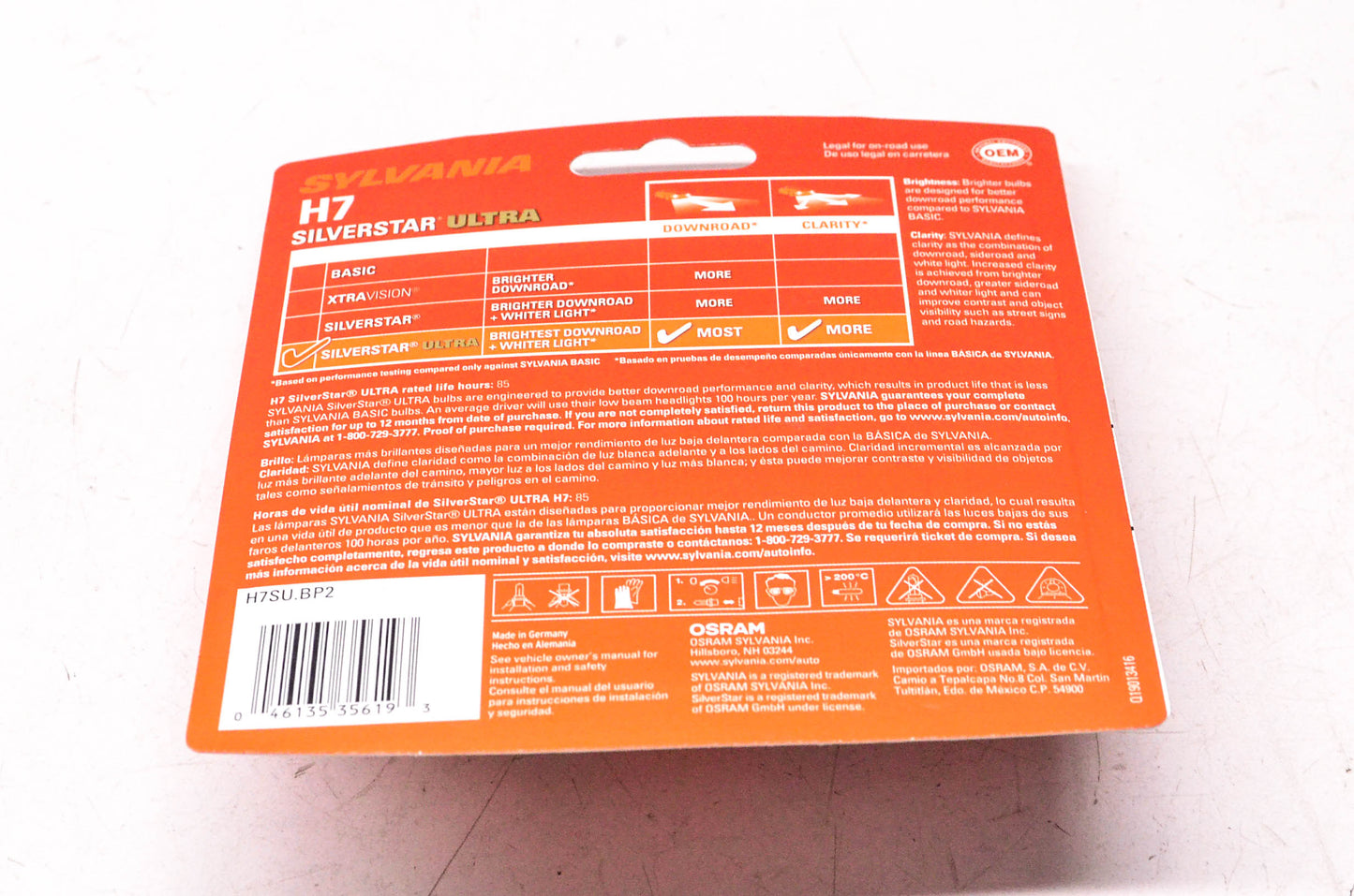 Sylvania H7SU.BP2 Sylvania Silverstar Ultra Headlight Qty 2 NOS