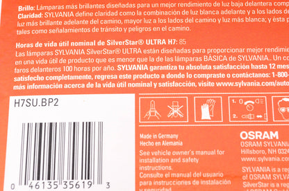 Sylvania H7SU.BP2 Sylvania Silverstar Ultra Headlight Qty 2 NOS