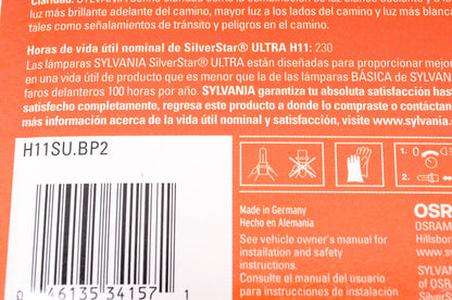 Sylvania H11SU.BP2 Sylvania Silverstar Ultra Headlight Qty 2 NOS