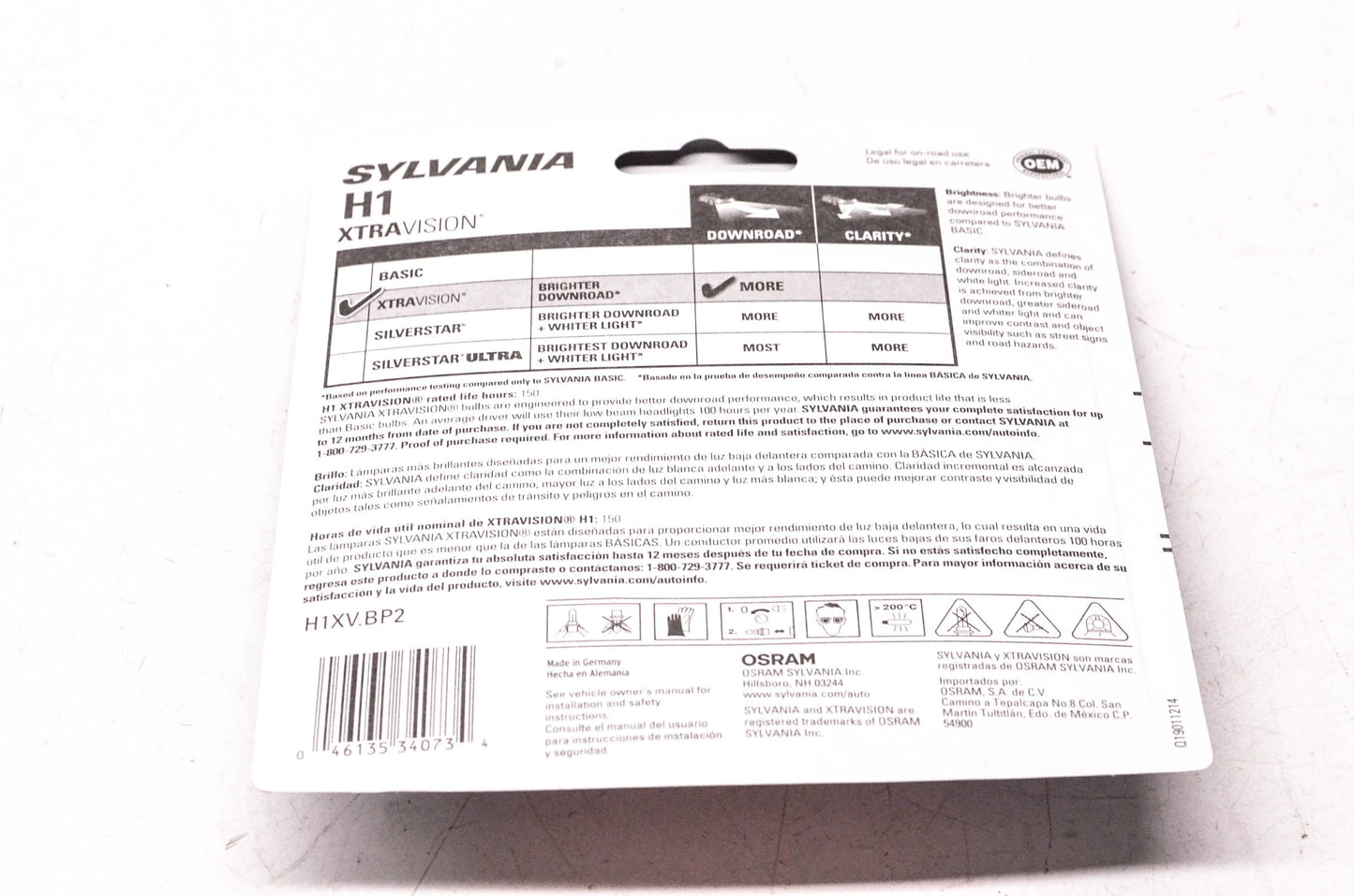 Sylvania H1XV.BP2 Sylvania XtraVision Headlight Qty 2 NOS