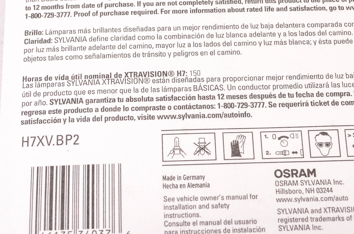 Sylvania H7XV.BP2 Sylvania XtraVision Headlight Qty 2 NOS