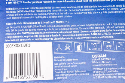 Sylvania 9006XSST.BP2 Sylvania Silverstar Headlight Qty 2 NOS
