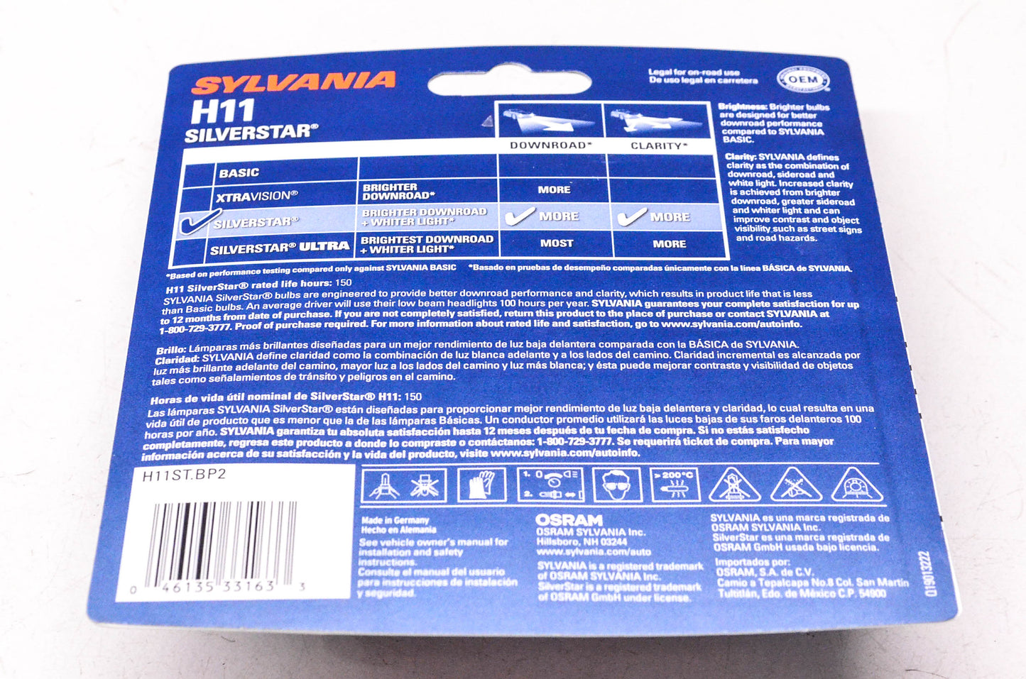 Sylvania H11ST.BP2 Sylvania Silverstar Headlight Qty 2 NOS