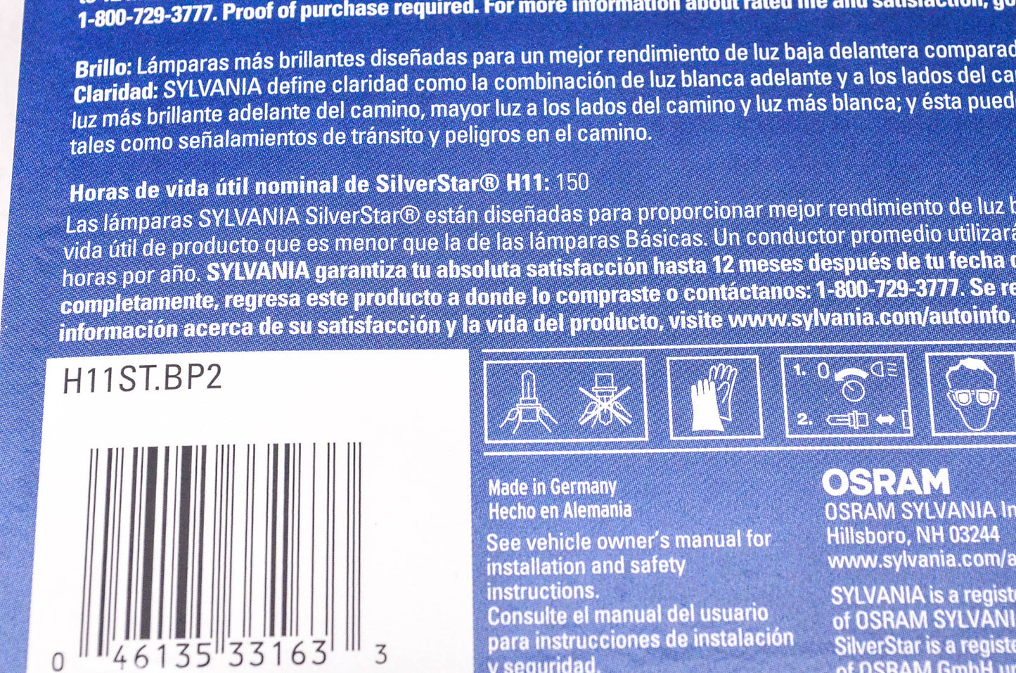 Sylvania H11ST.BP2 Sylvania Silverstar Headlight Qty 2 NOS