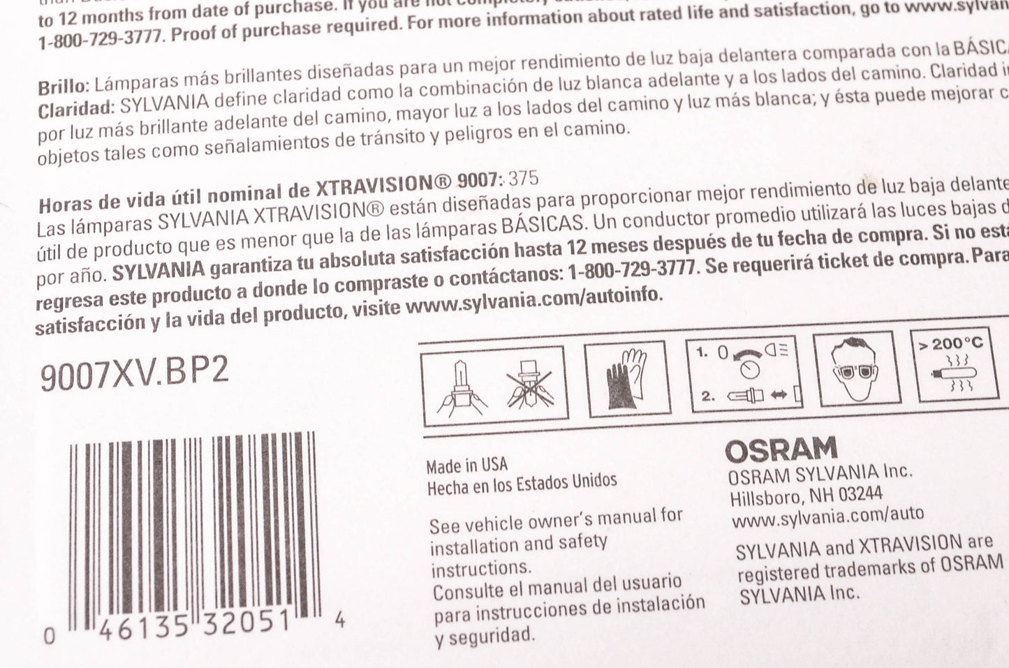 Sylvania 9007XV.BP2 Sylvania XtraVision Headlight Qty 2 NOS