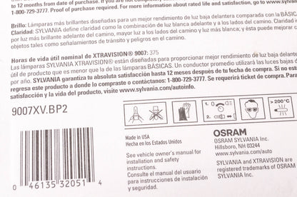 Sylvania 9007XV.BP2 Sylvania XtraVision Headlight Qty 2 NOS