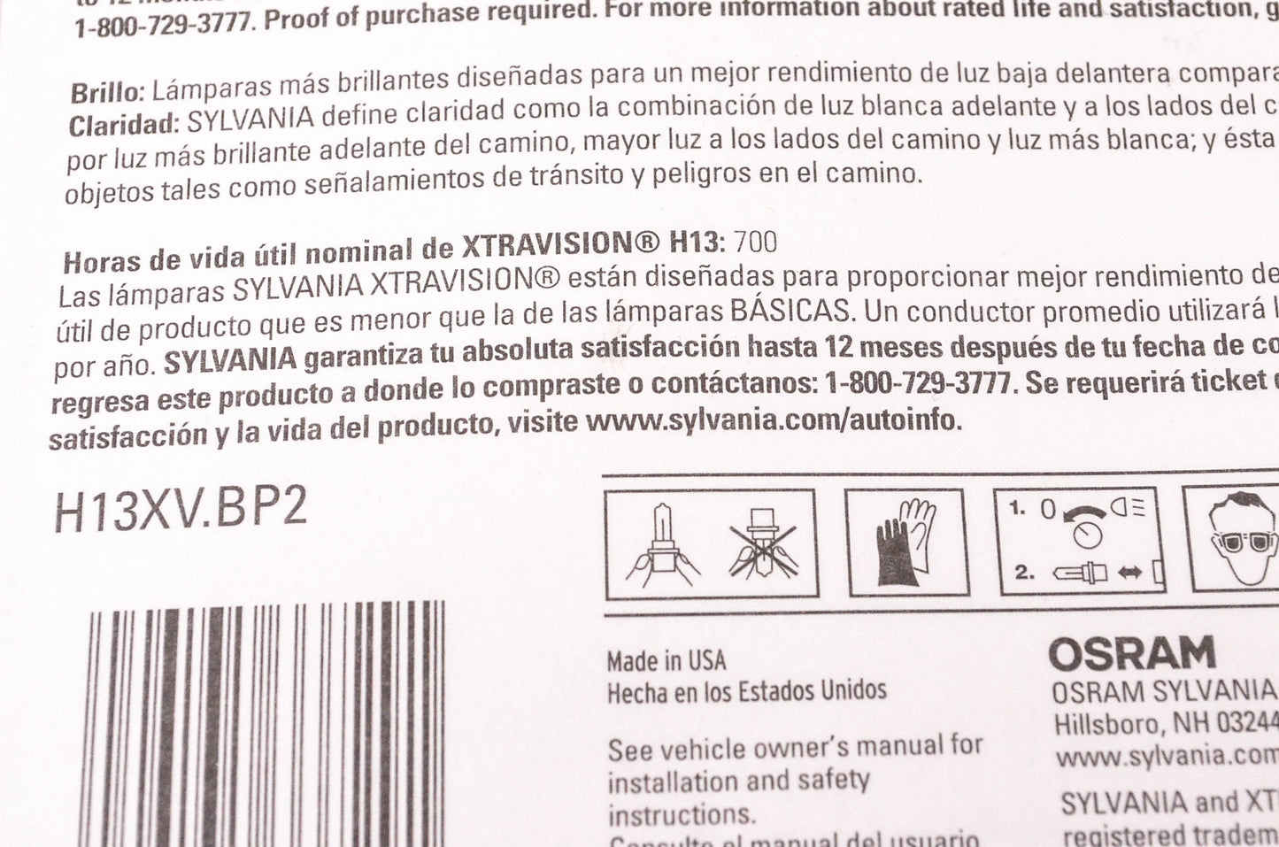Sylvania H13XV.BP2 Sylvania XtraVision Headlight Qty 2 NOS